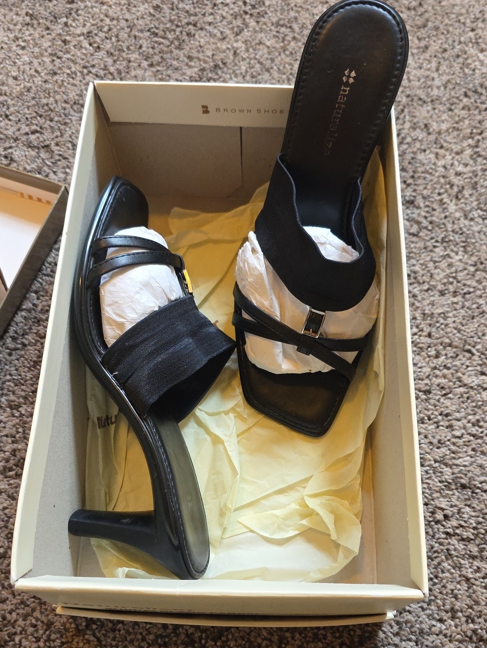 Naturalizer Black Strappy Square-Toe Heels